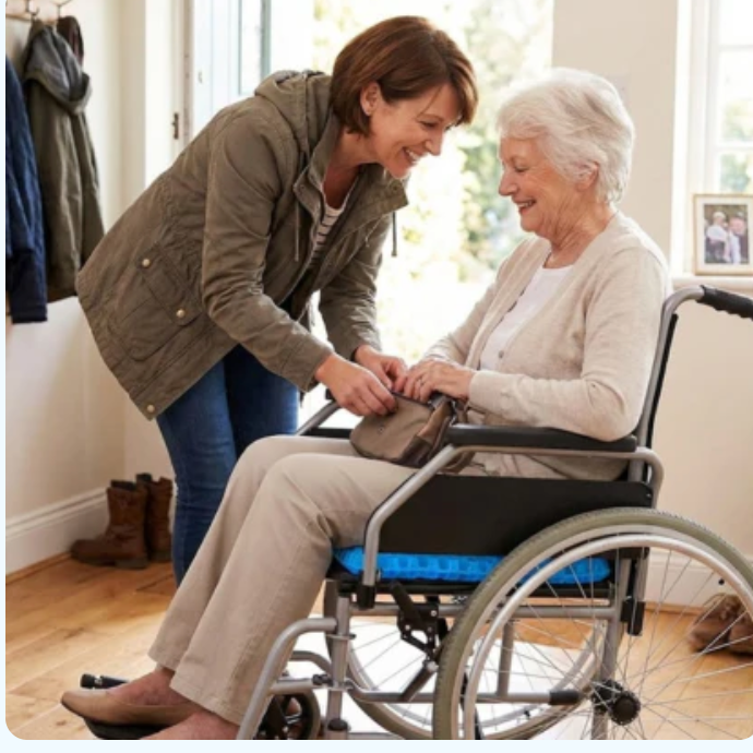 Caregiver helping senior in a wheelchair